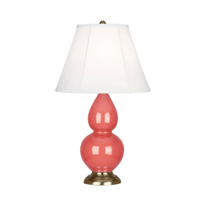 Double Gourd Small Accent Table Lamp in Melon/Silk Stretch/Brass.