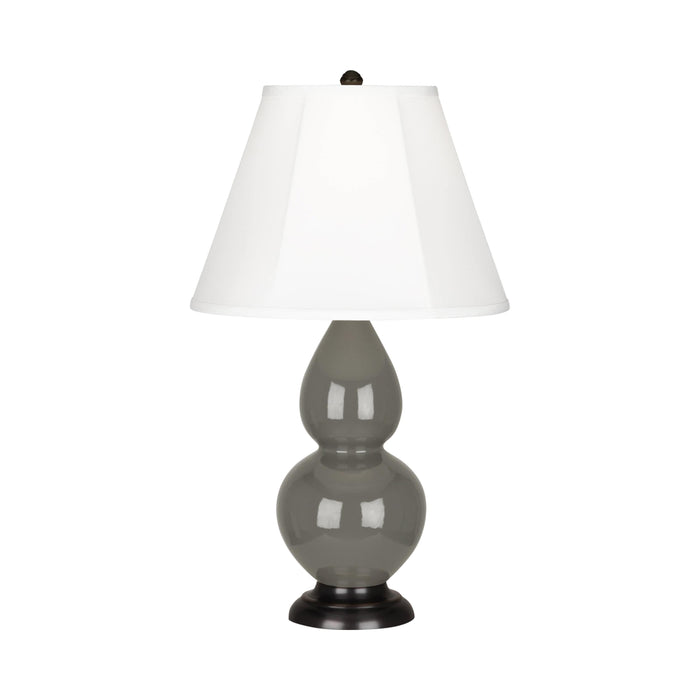 Double Gourd Small Accent Table Lamp with Bronze Base in Ash/Silk Stretch.
