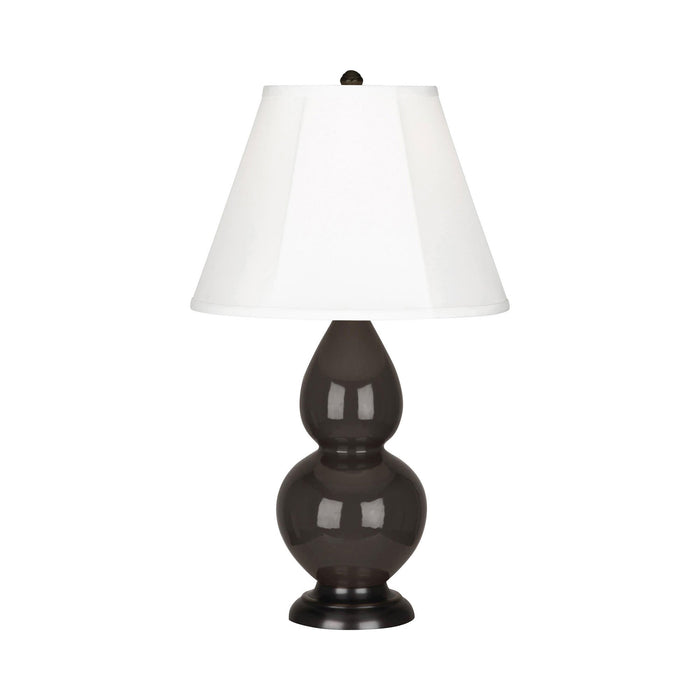 Double Gourd Small Accent Table Lamp with Bronze Base in Coffee/Silk Stretch.