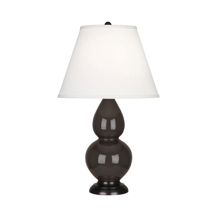Double Gourd Small Accent Table Lamp with Bronze Base in Coffee/Fabric Hardback.