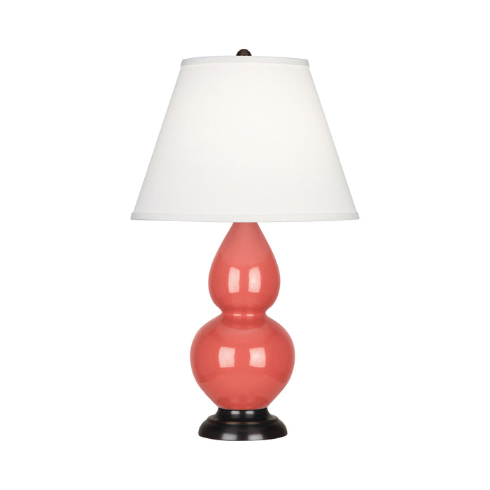 Double Gourd Small Accent Table Lamp with Bronze Base in Melon/Fabric Hardback.