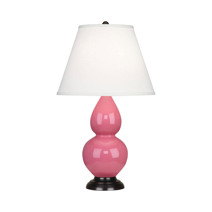 Double Gourd Small Accent Table Lamp with Bronze Base in Schiaparelli Pink/Fabric Hardback.