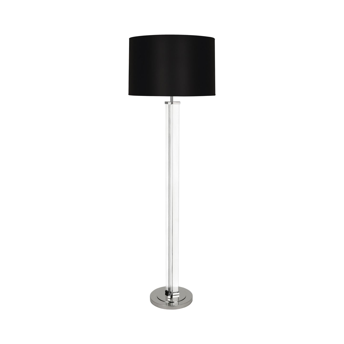 Fineas Floor Lamp in Clear Glass and Polished Nickel/Black Painted Opaque.