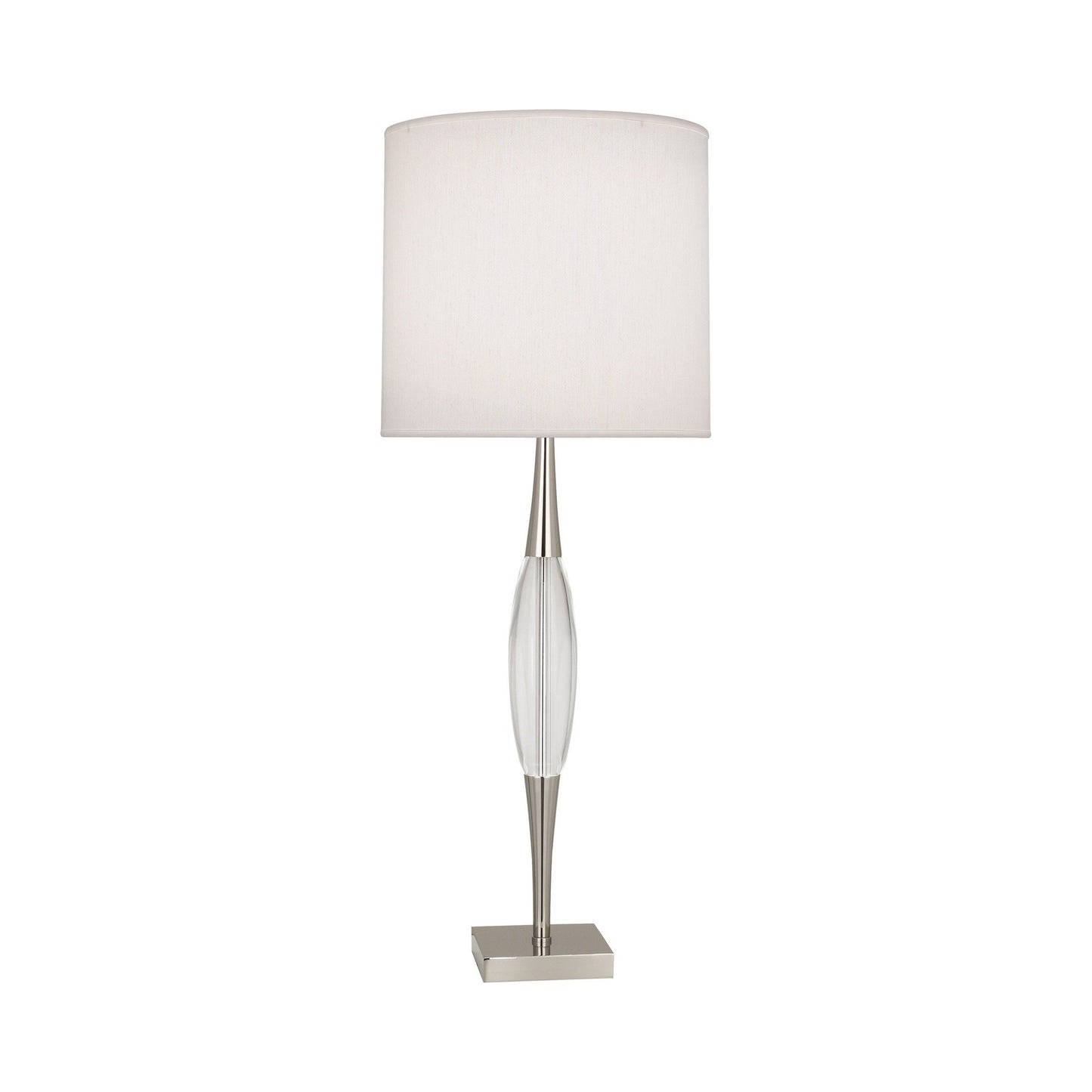Juno Table Lamp in Polished Nickel/Pearl.
