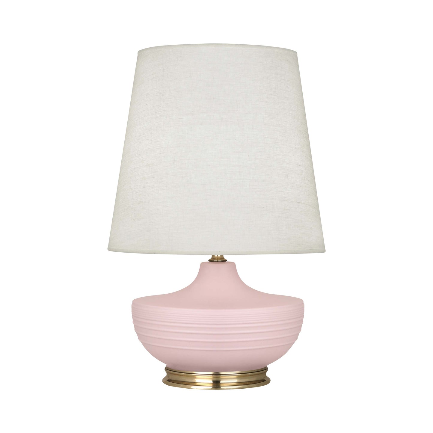 Nolan Table Lamp in Matte Woodrose/ Modern Brass.