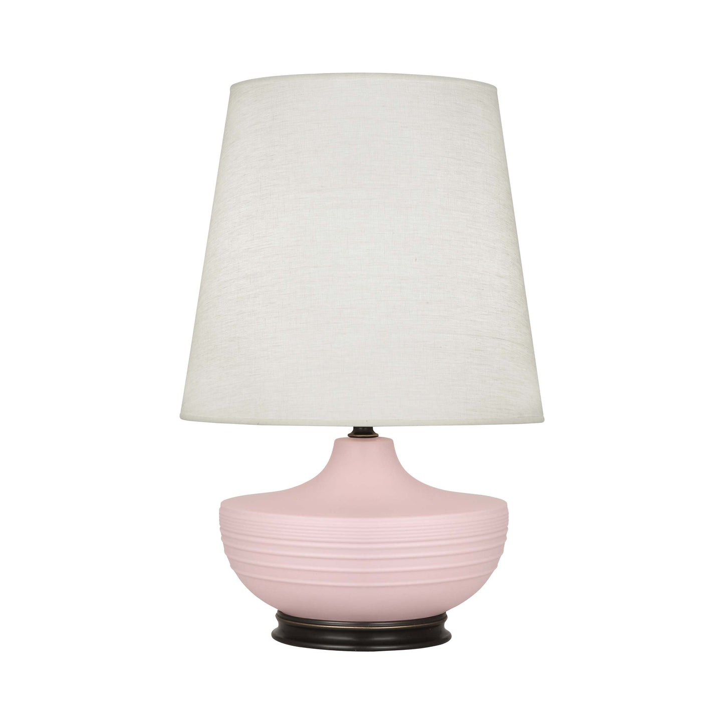 Nolan Table Lamp in Matte Woodrose/ Deep Patina Bronze.