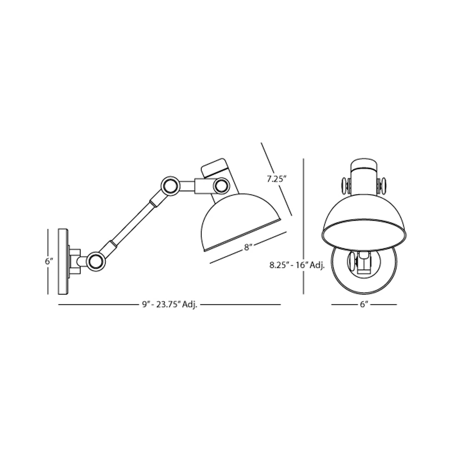 Racer Swinging Wall Light - line drawing.