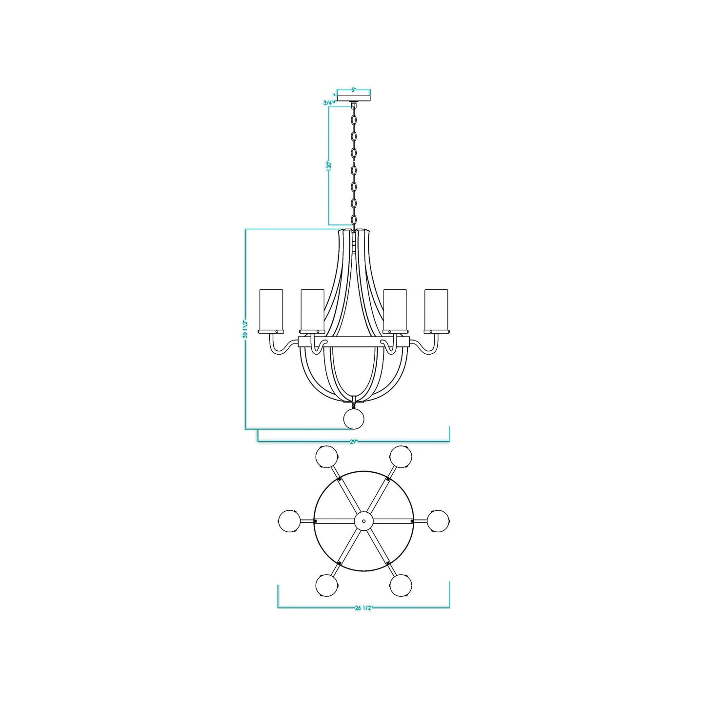 Eden Outdoor Chandelier - line drawing.