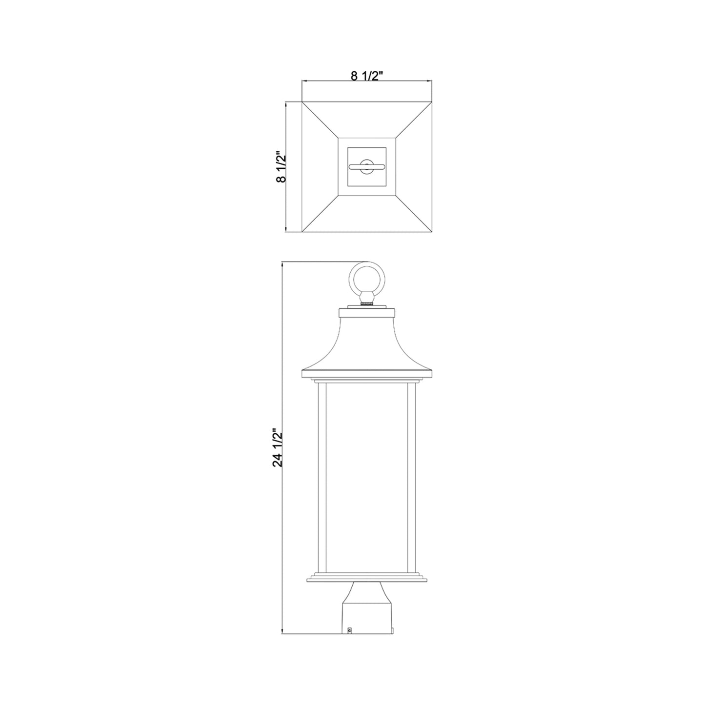 Hancock Outdoor Post Light - line drawing.
