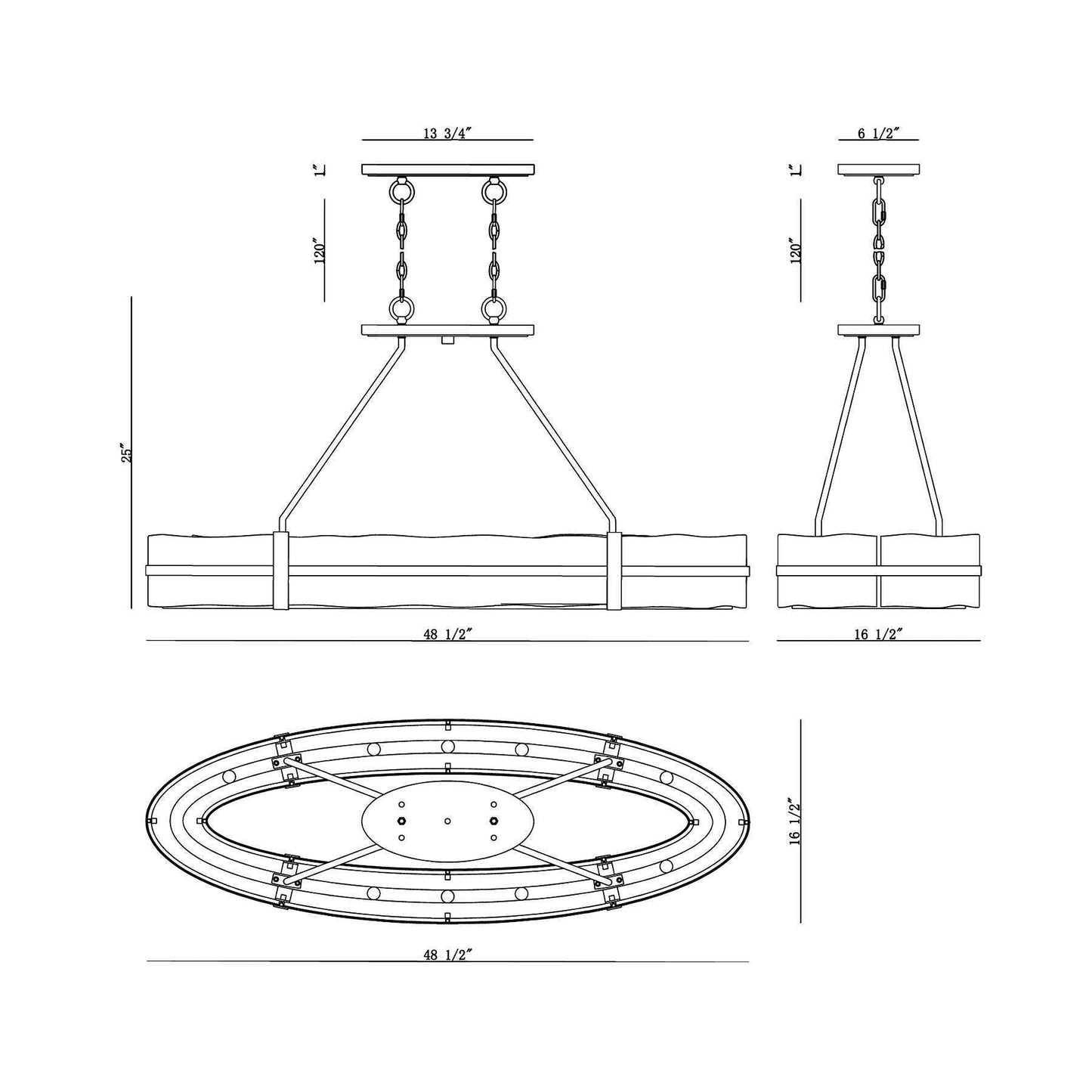 Hudson Oval Chandelier - line drawing.