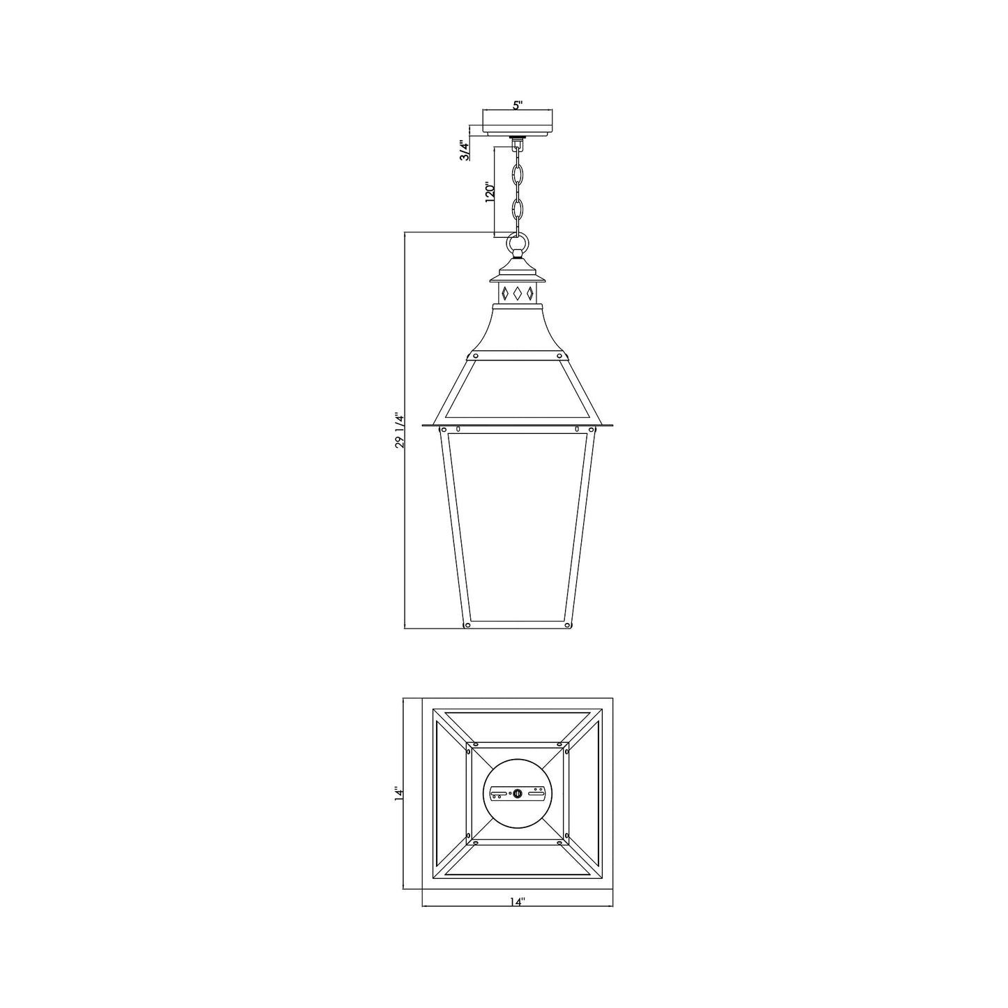 Jackson Outdoor Pendant Light - line drawing.
