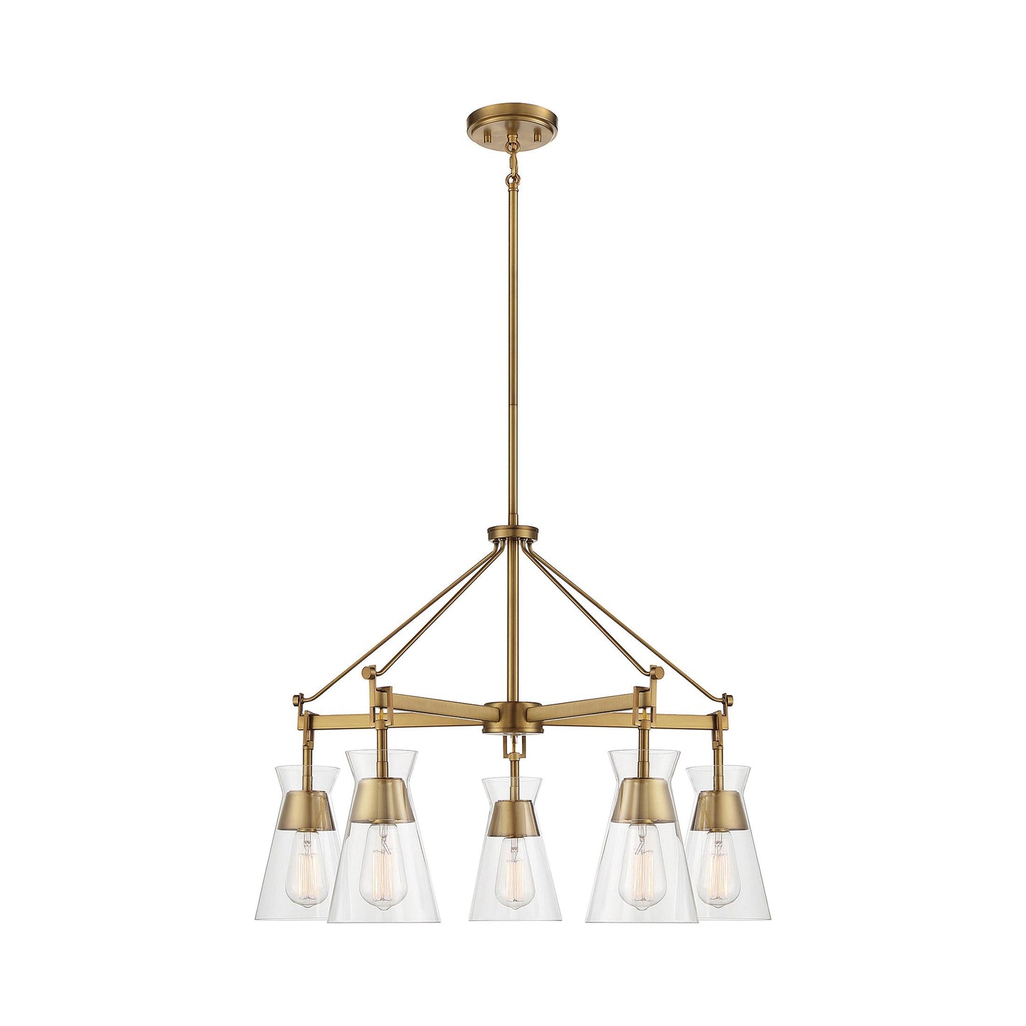 Lakewood Chandelier in Warm Brass.