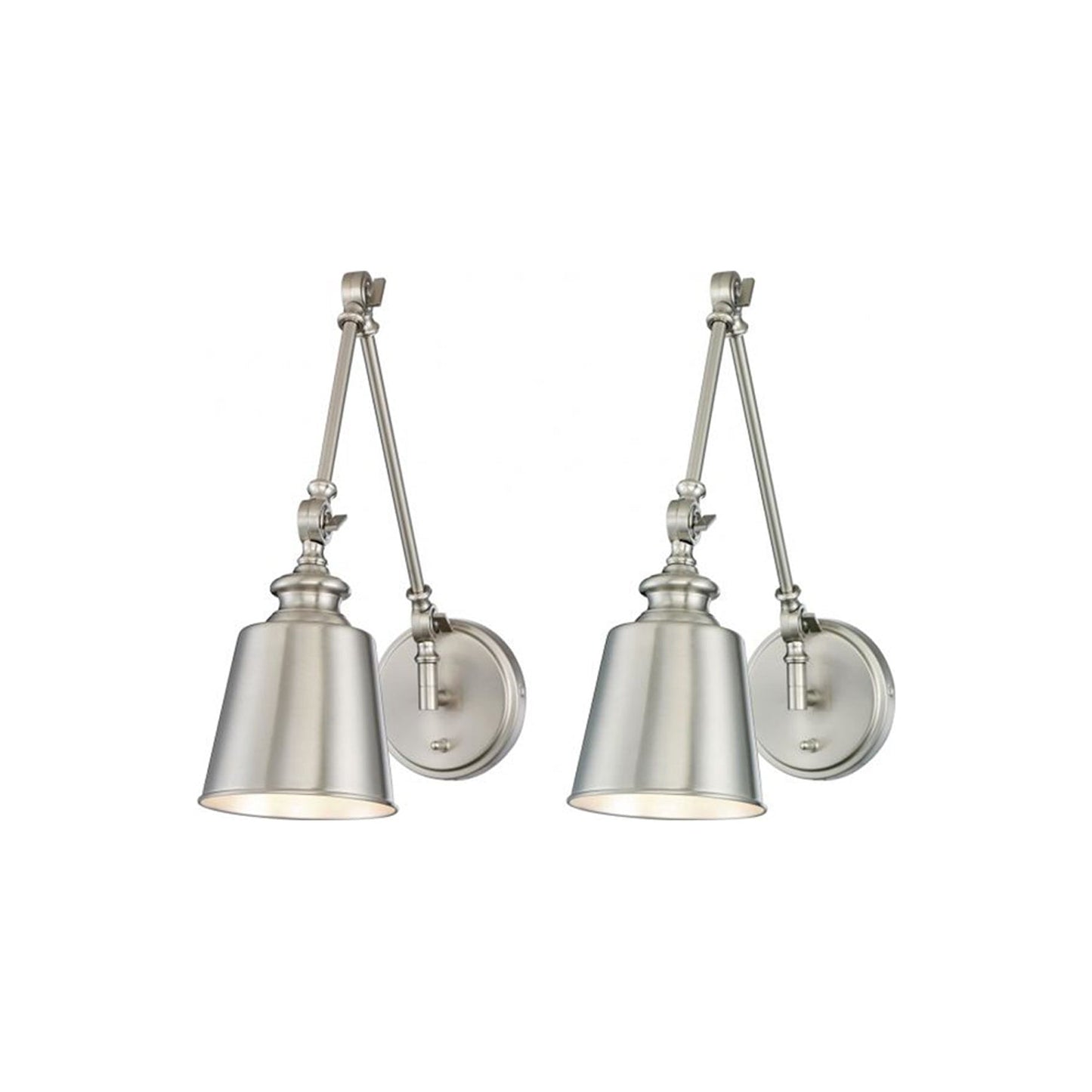 Meridian M90089 Adjustable Wall Light - Set of 2 in Brushed Nickel.