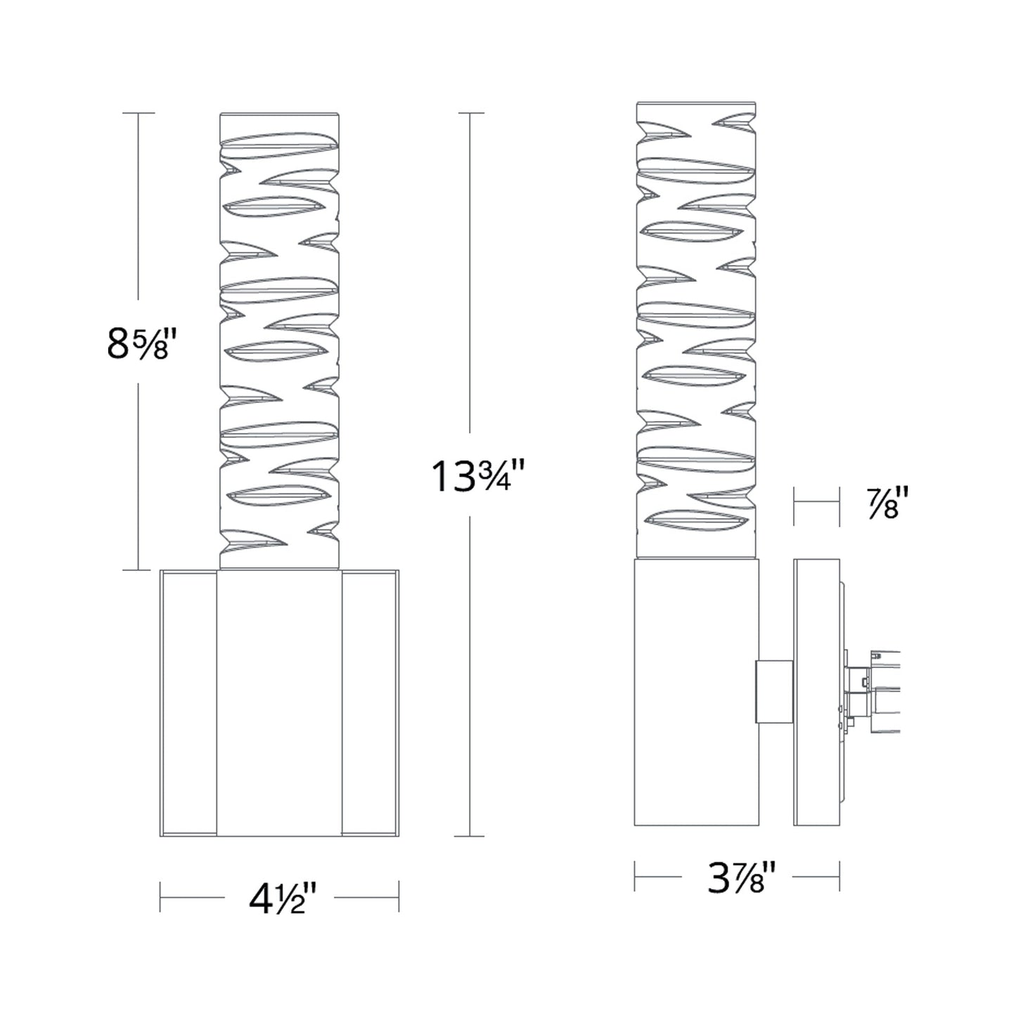 Cru LED Bath Wall Light - line drawing.