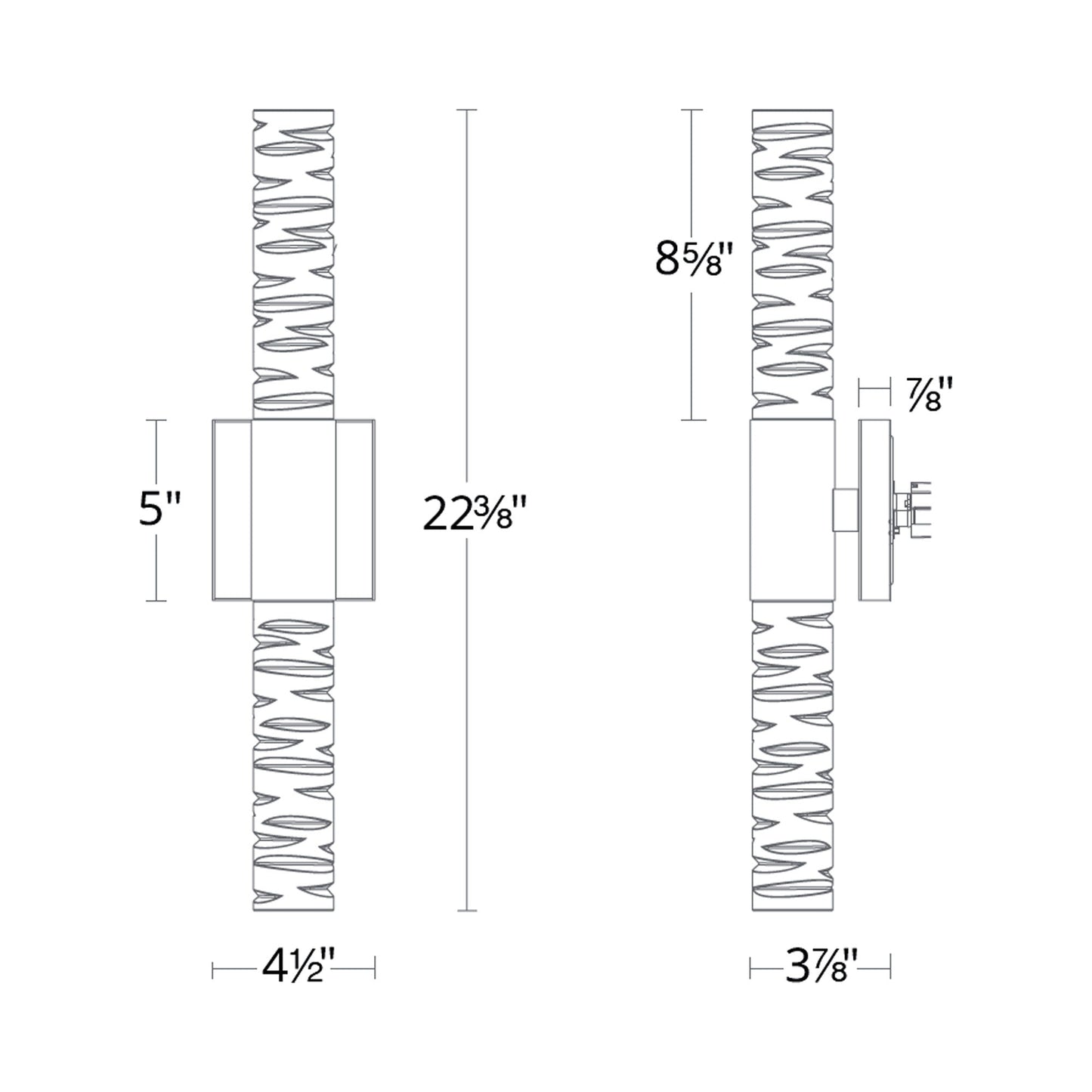Cru LED Vanity Wall Light - line drawing.