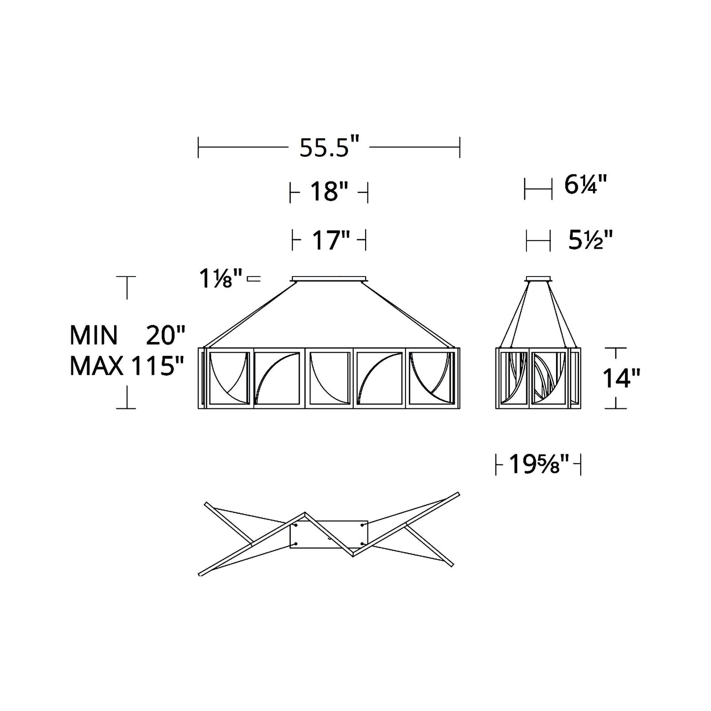 Luna LED Linear Pendant Light - line drawing.