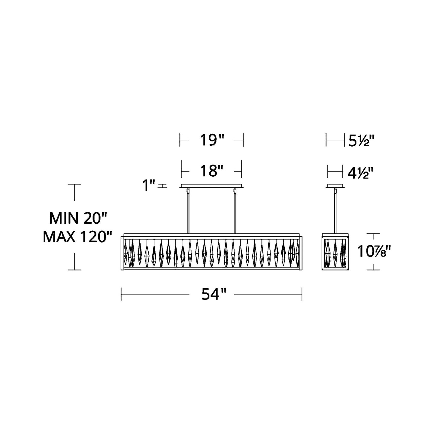 Mirage LED Linear Pendant Light - line drawing.