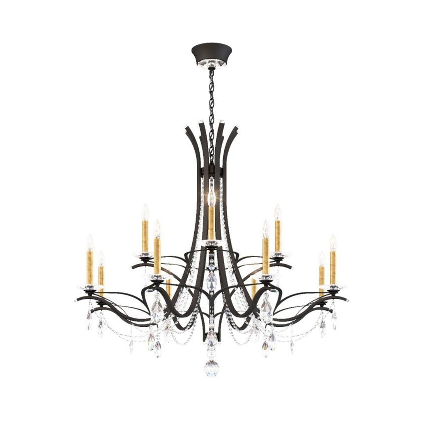 Vesca Chandelier in Black/Heritage Handcut Crystal (45-Inch).