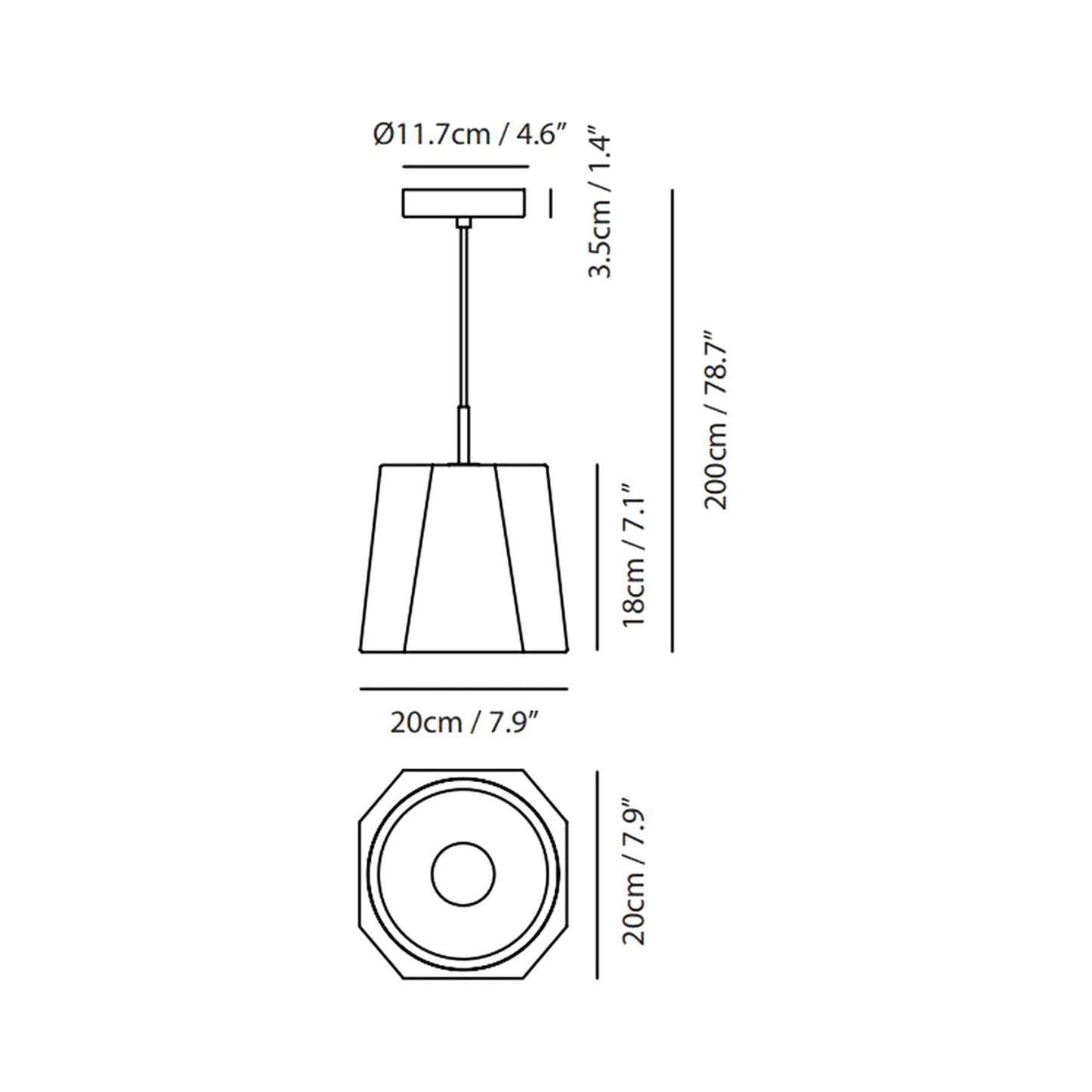 Castle Rock Pendant Light - line drawing.