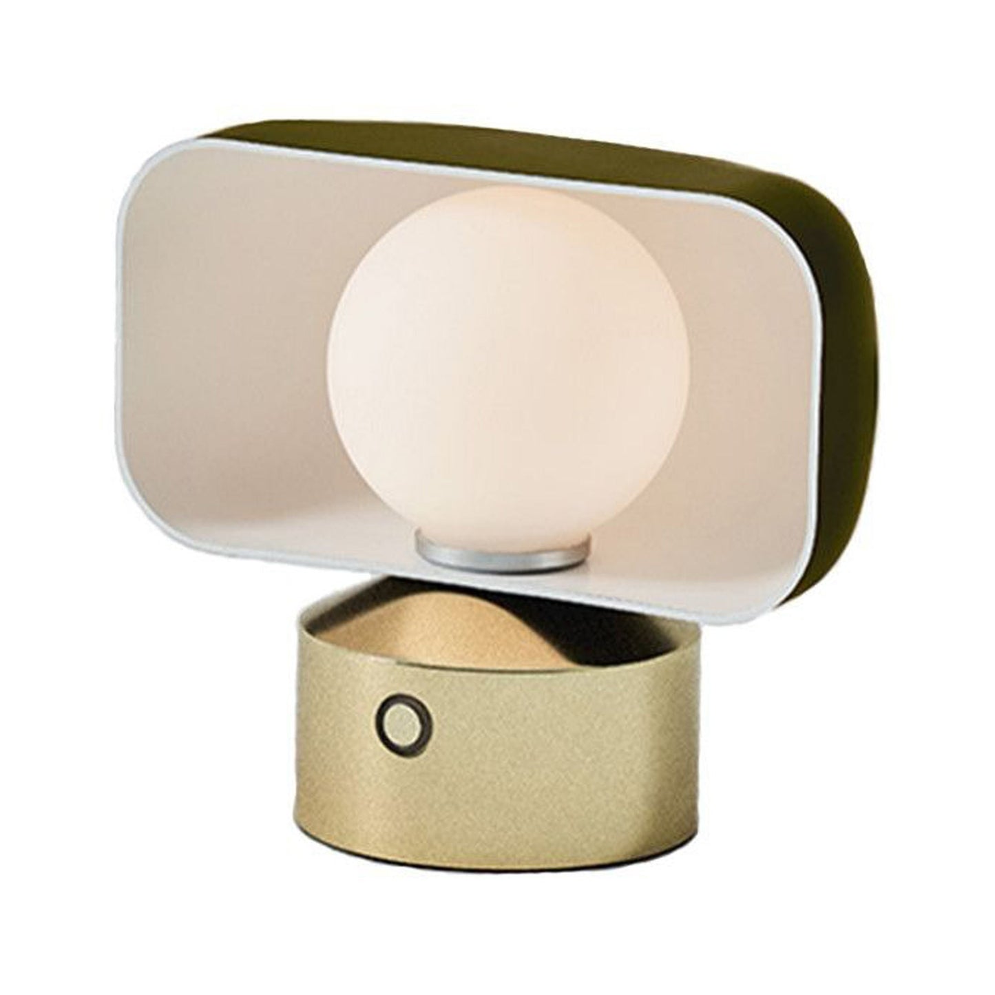 Hoodie LED Cordless Table Lamp in Matte Olive Green/Champagne Gold.