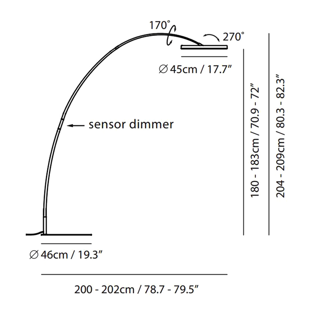 SOL LED Mega Floor Lamp - line drawing.