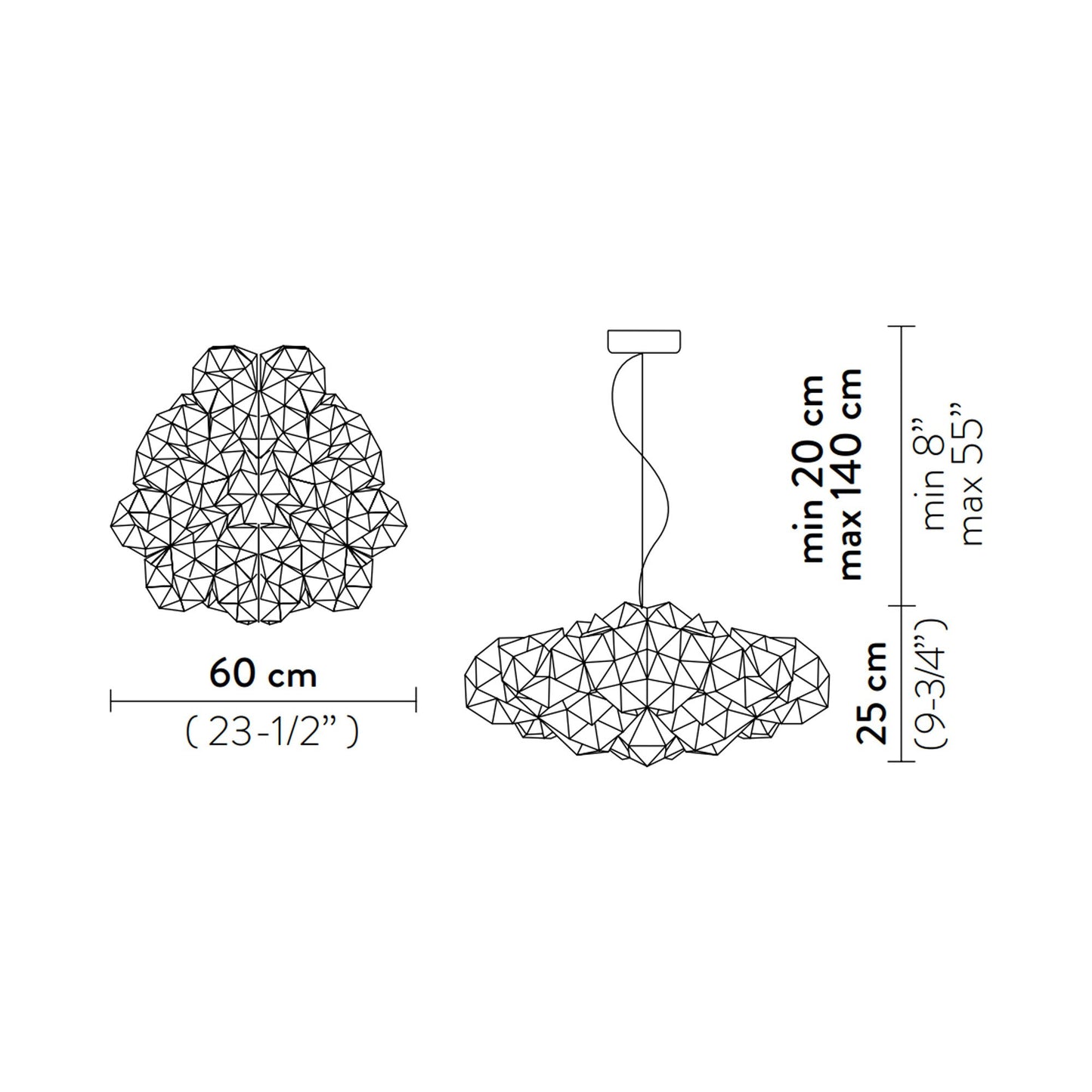 Drusa Pendant Light - line drawing.