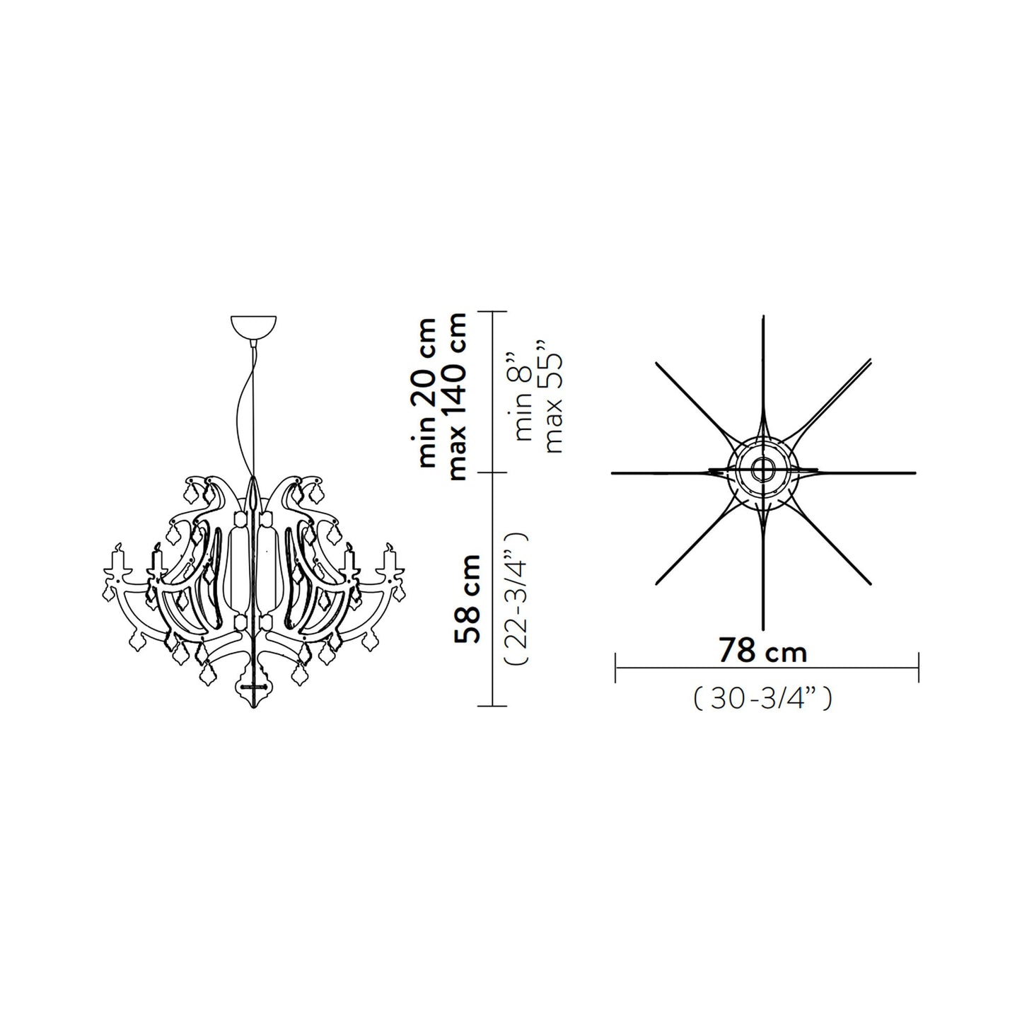 Ginetta Pendant Light - line drawing.