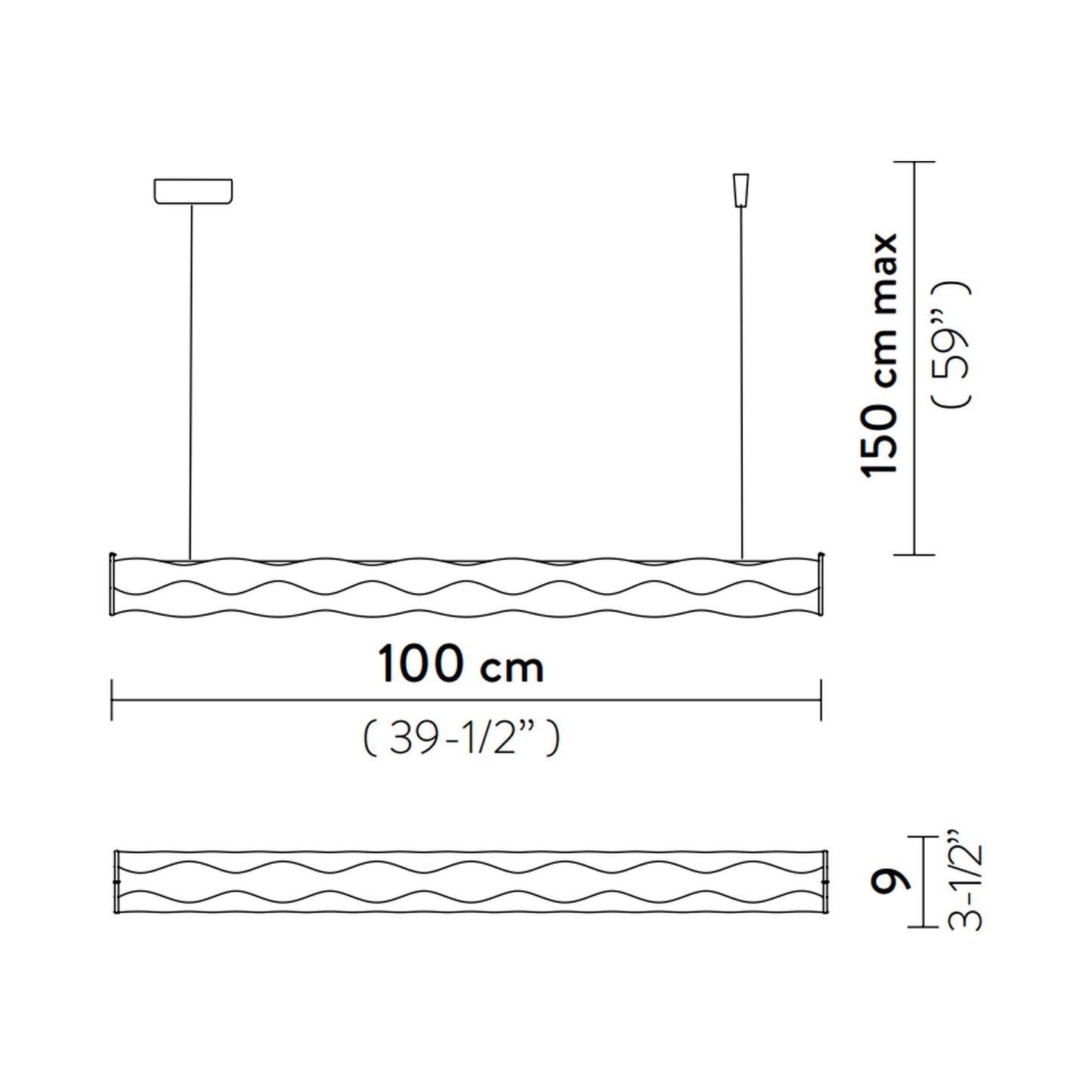 Hugo Architectural LED Linear Suspension Light - line drawing.