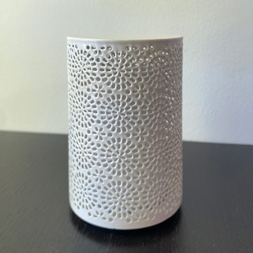 Dancing Flame Outdoor LED Table Lamp in Shiny White.