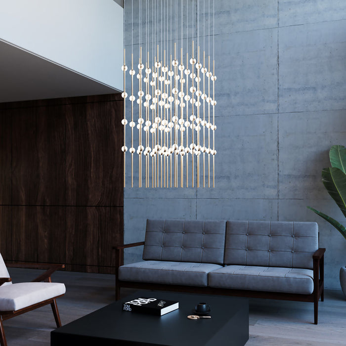 Constellation® Cosmic Cube LED Pendant Light in living room.