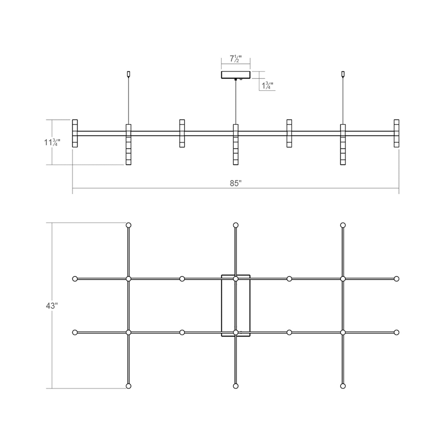 Systema Staccato™ LED Rectangle Pendant Light - line drawing.