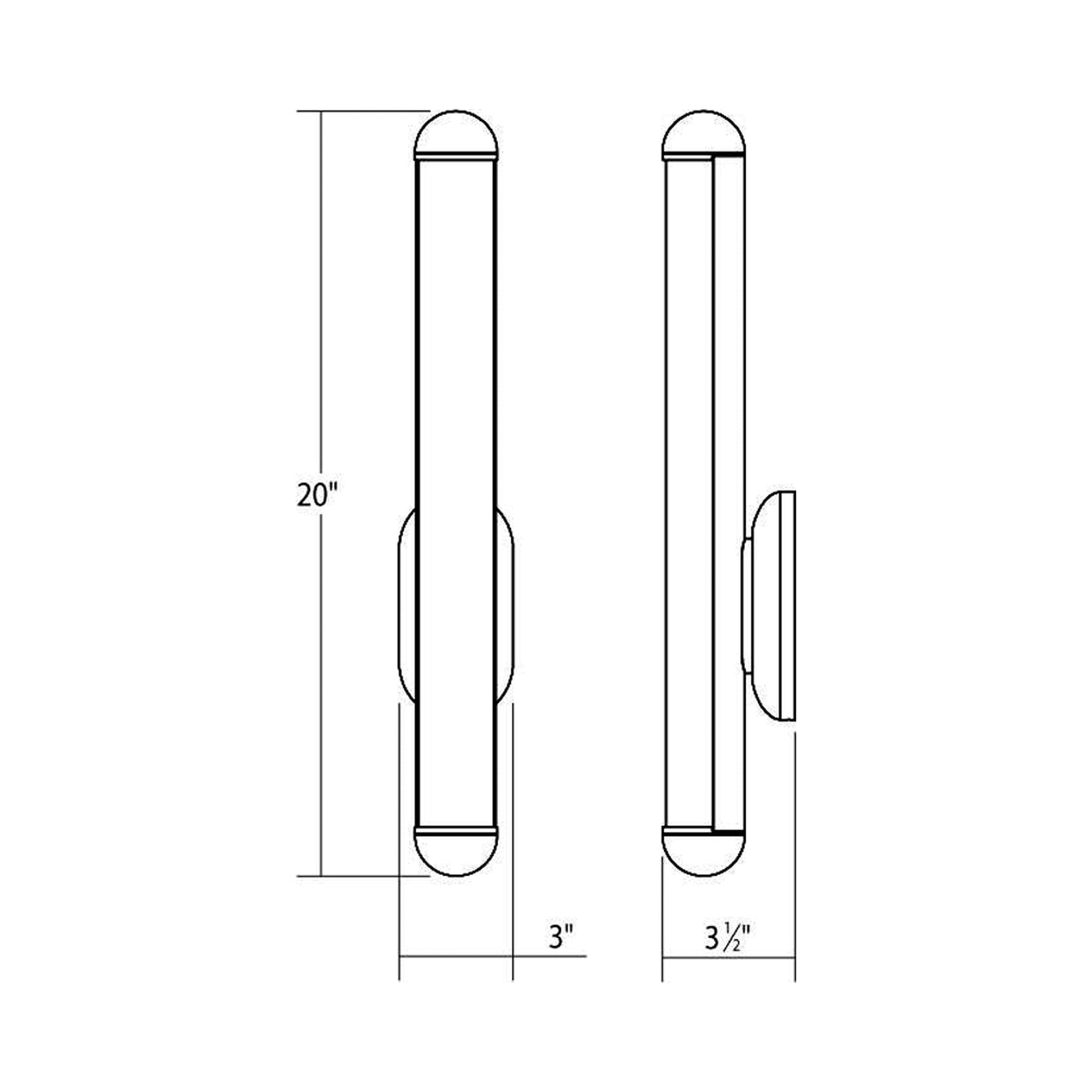 Plaza LED Vanity Wall Light - line drawing.