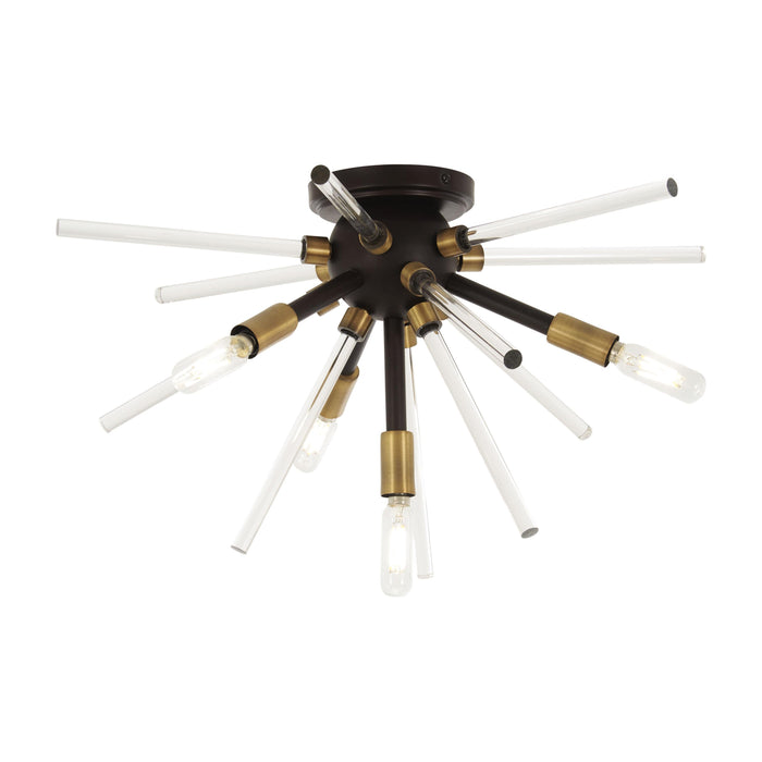 Spiked Flush Mount Ceiling Light in Painted Bronze / Natural Brushed Brass.