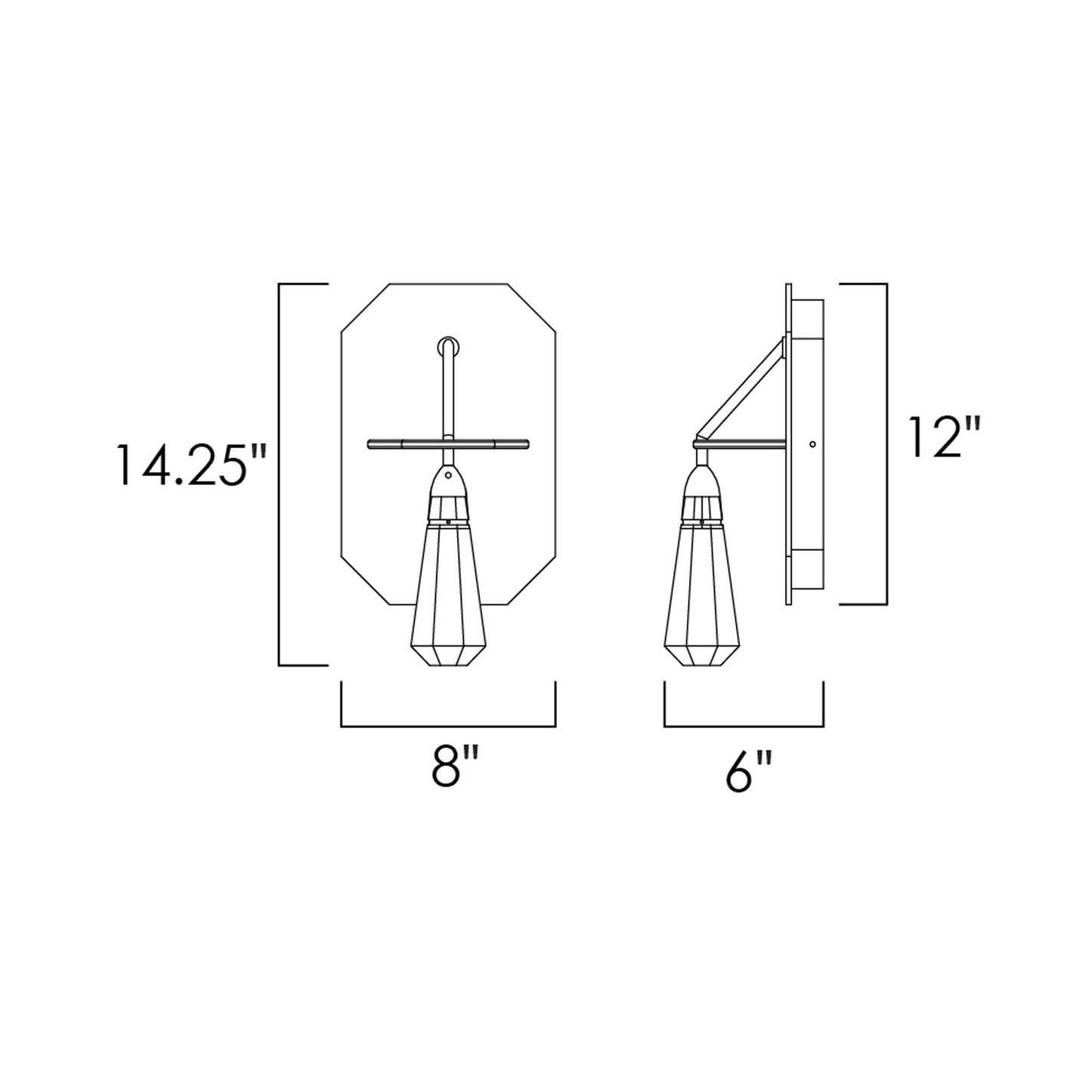 10 Carat LED Wall Light - line drawing.