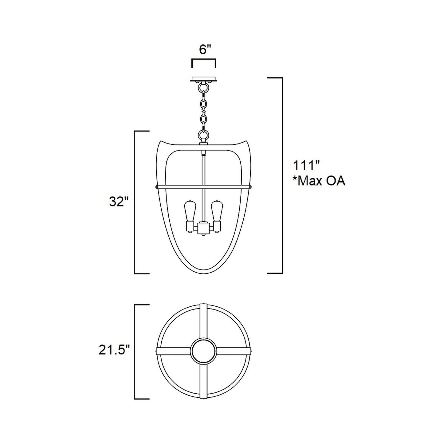Crescendo Pendant Light - line drawing.