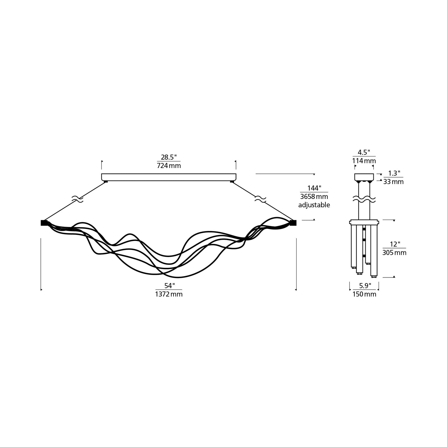 Surge LED Linear Suspension Light - line drawing.