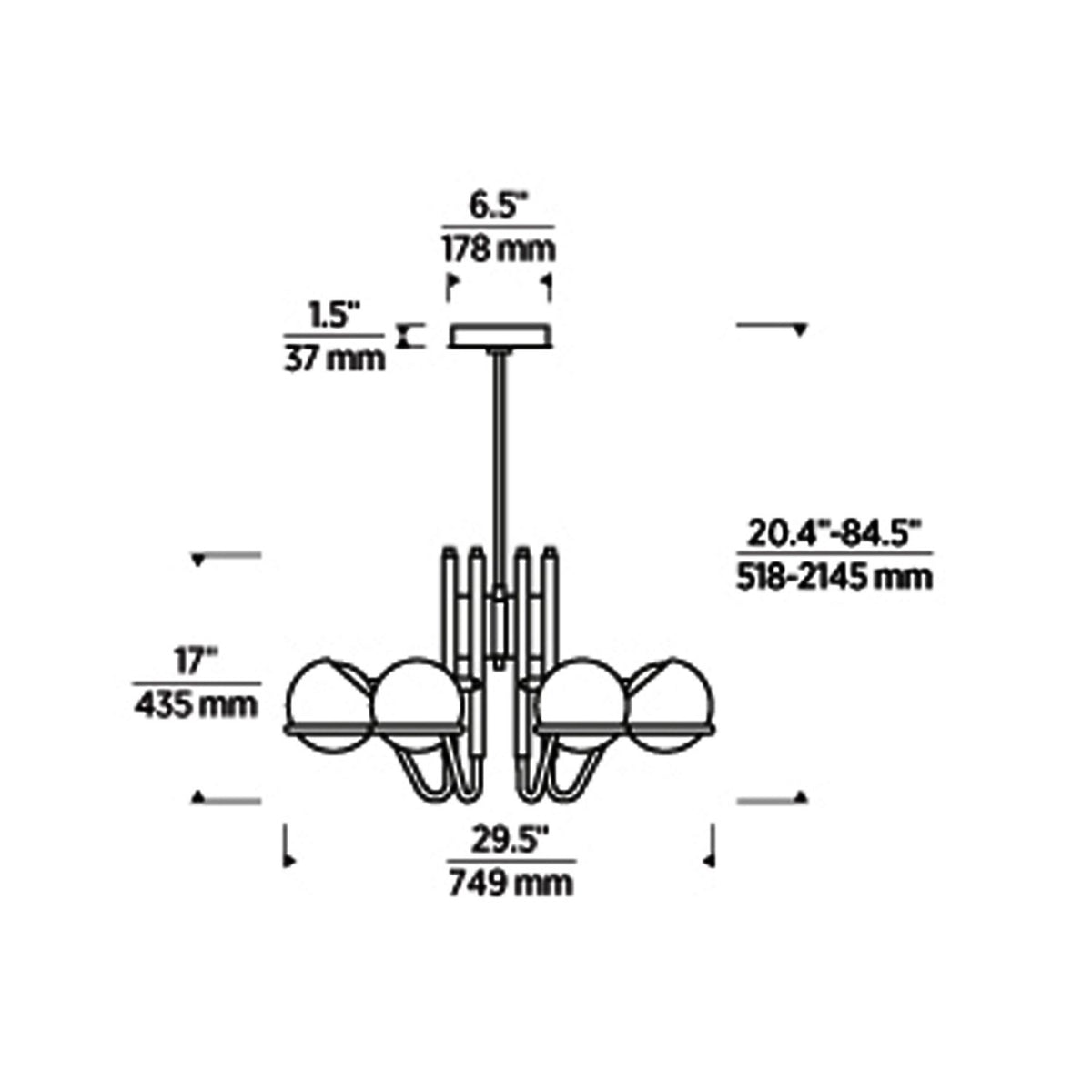 Crosby LED Chandelier - line drawing.