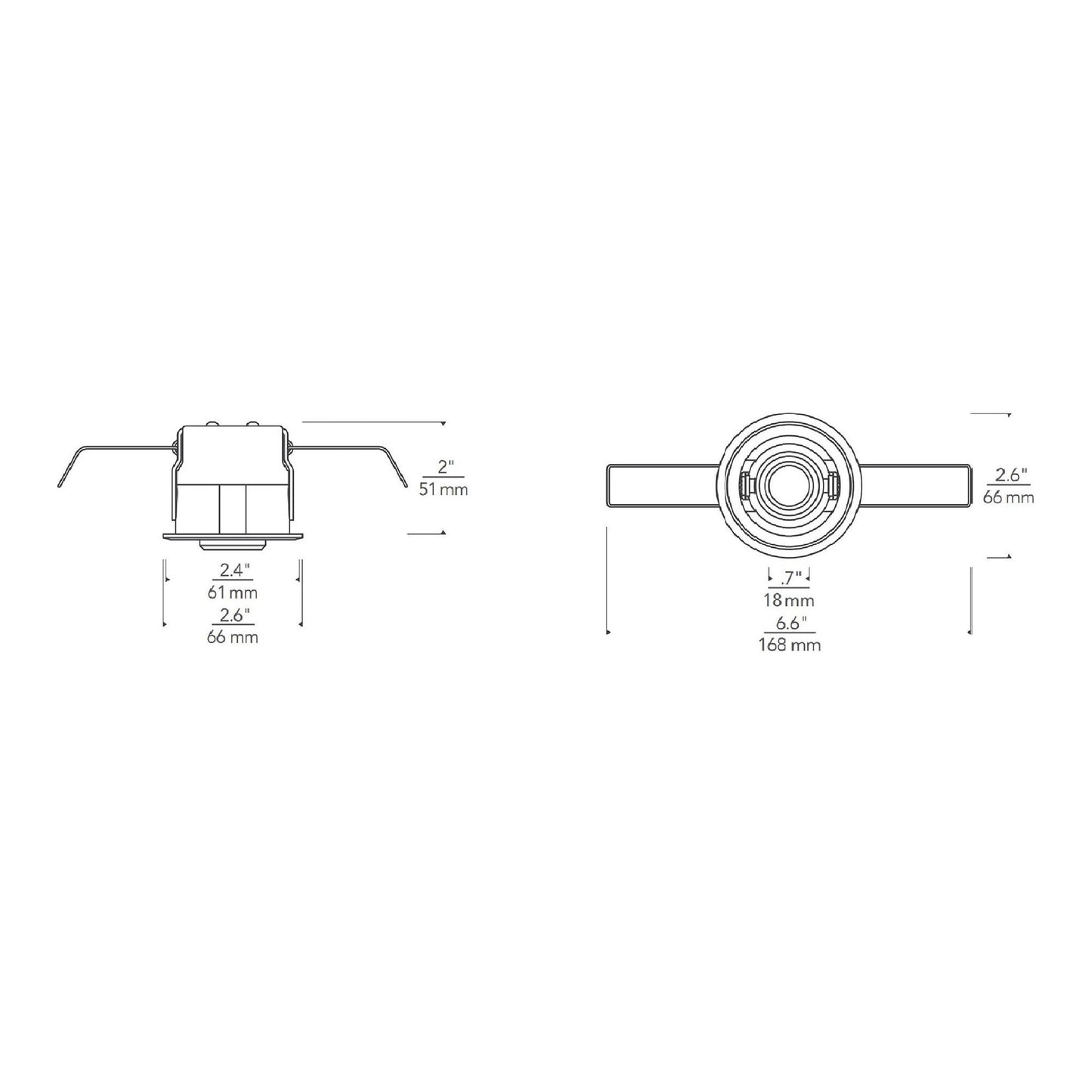 ENTRA Niche 2-Inch Round LED Adjustable Downlight Recessed Housing - line drawing.