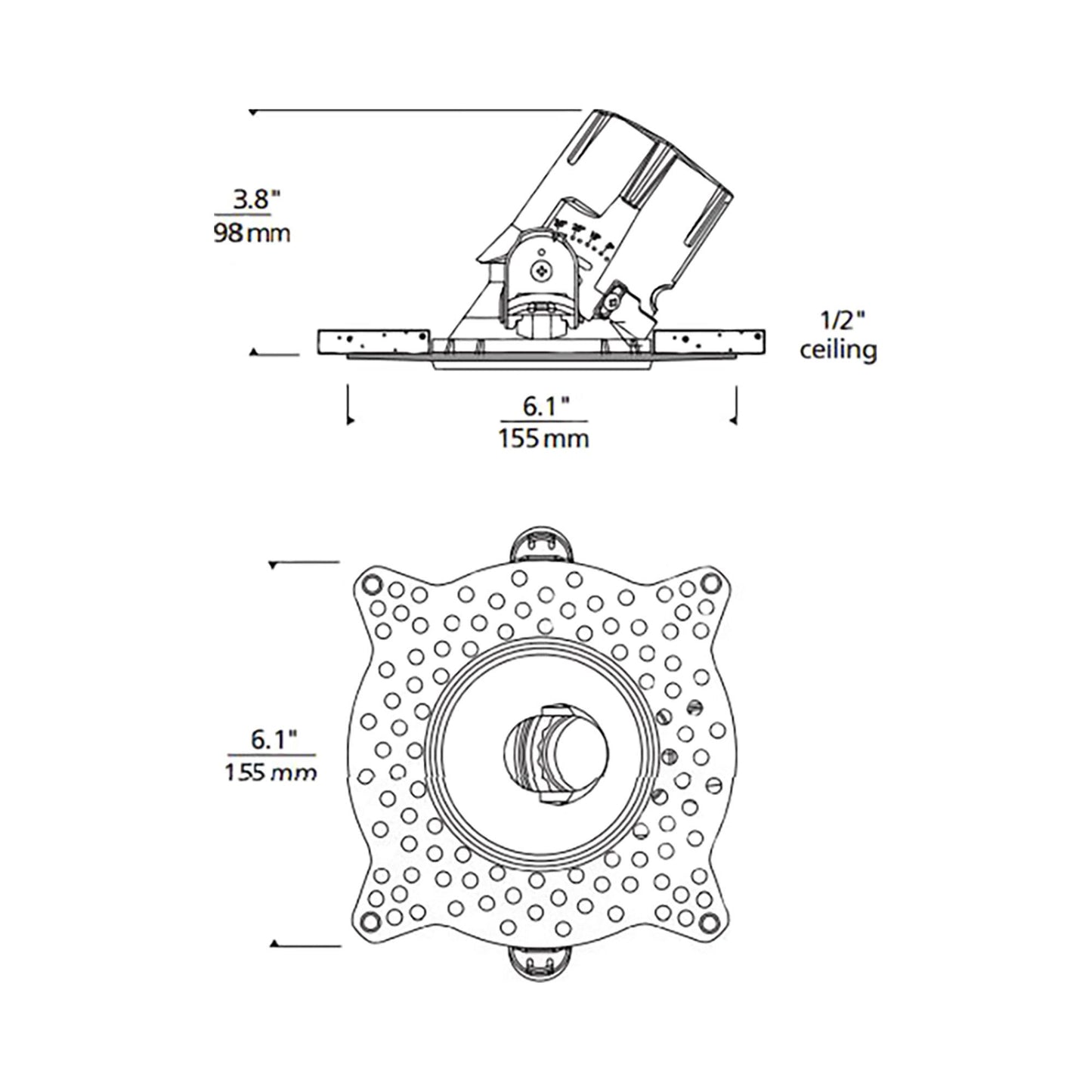 Entra CL 3-Inch Round Non-IC Rated LED Adjustable Remodel Recessed Housing - line drawing.