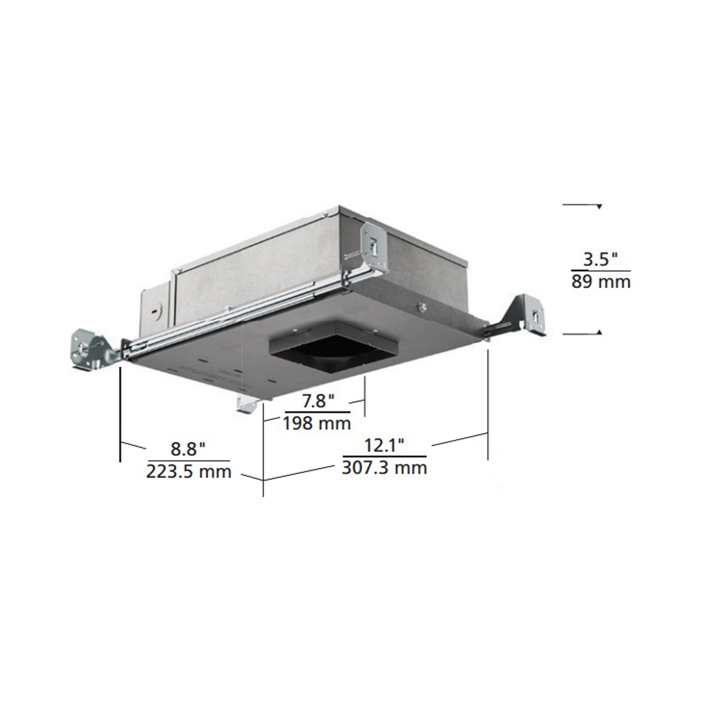 Entra CL 3-Inch Square IC Rated LED Recessed Housing - line drawing.