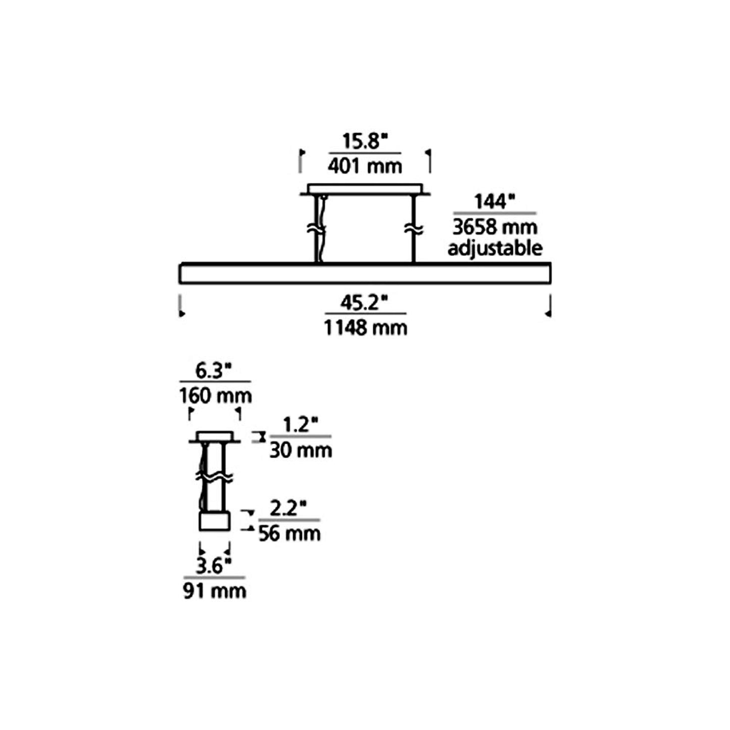 Knox LED Linear Suspension Light - line drawing.