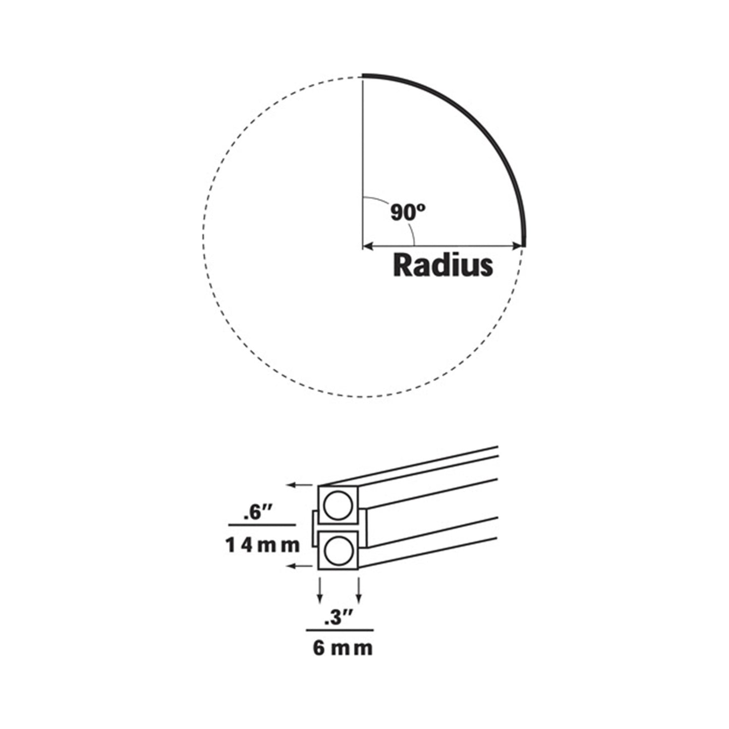 MonoRail Pre-Bent 90 Degree Curve - line drawing.