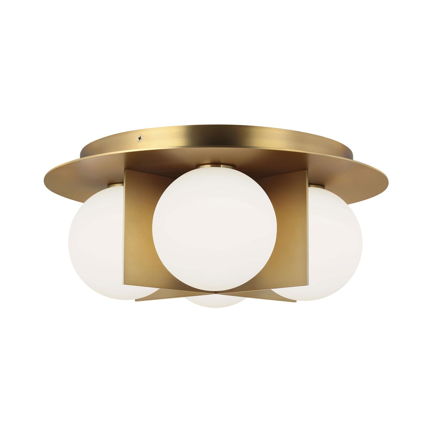 Orbel Flush Mount Ceiling Light in Aged Brass.