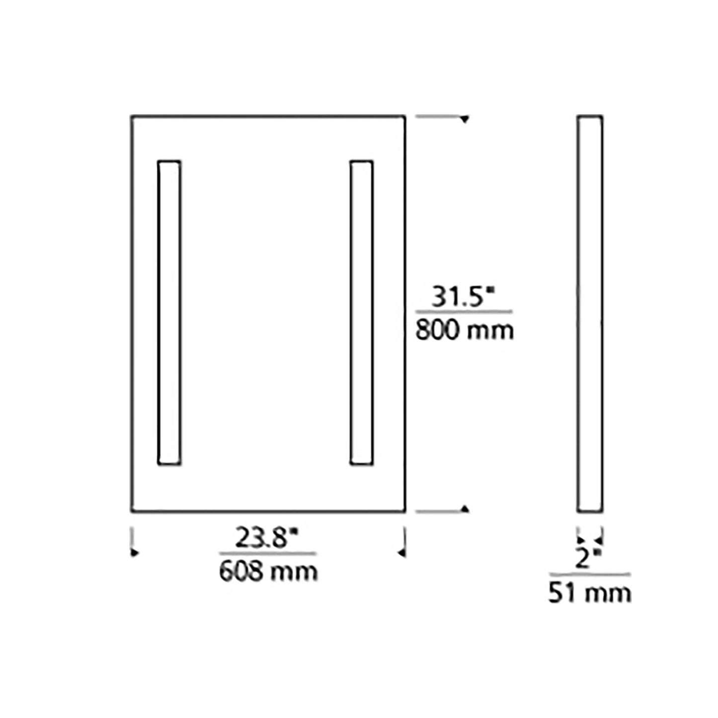 Reflection LED Lighted Bath Mirror - line drawing.