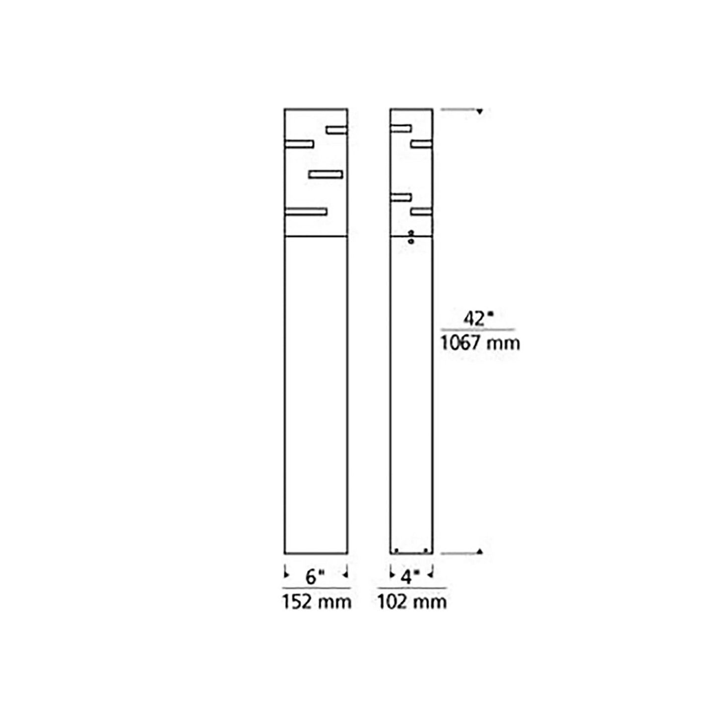 Revel 42 Outdoor LED Bollard - line drawing.