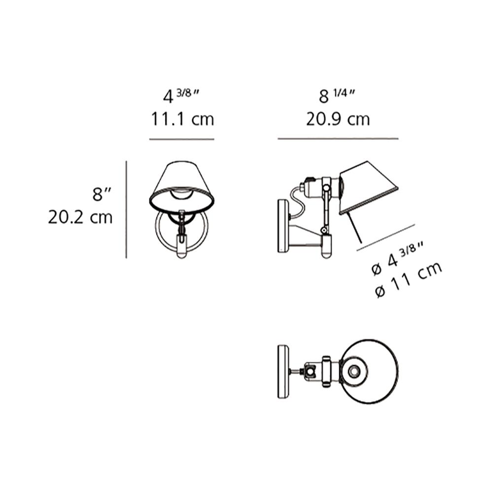 Tolomeo Micro LED Wall Spot Light - line drawing.
