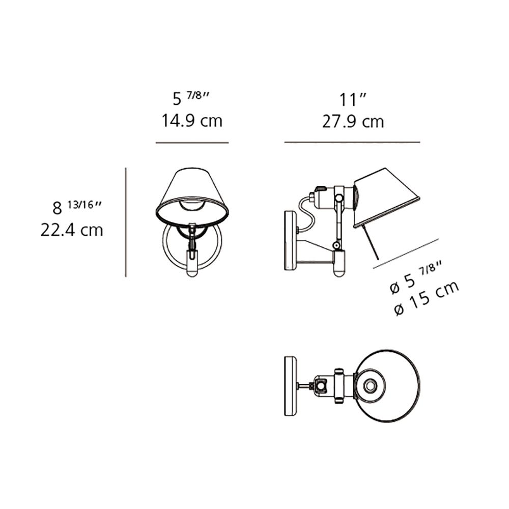 Tolomeo Classic LED Wall Spot Light - line drawing.
