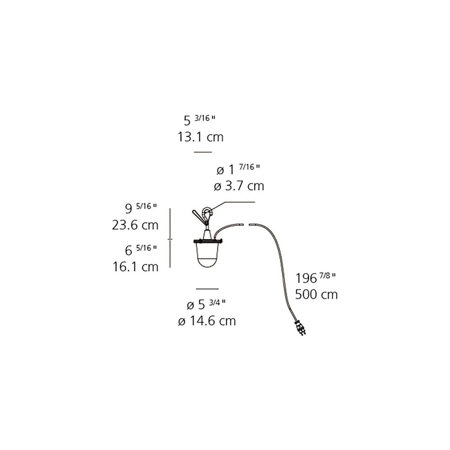 Tolomeo Outdoor LED Lantern Hook - line drawing.
