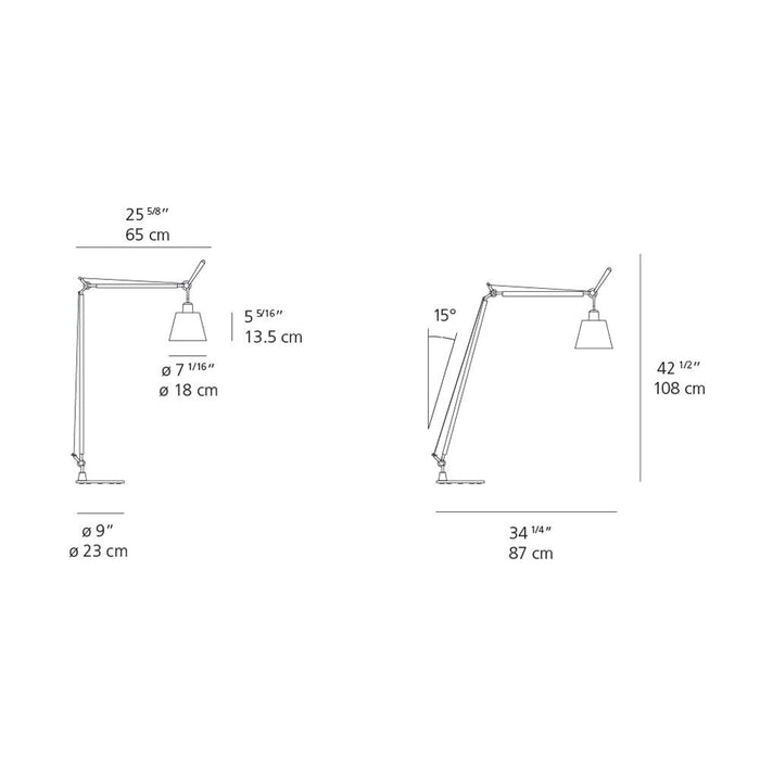 Tolomeo Reading Floor Lamp with Shade - line drawing.