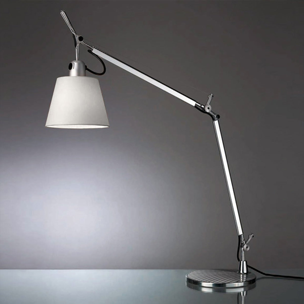 Tolomeo Table Lamp with Shade in Silver Fiber (Table Base).